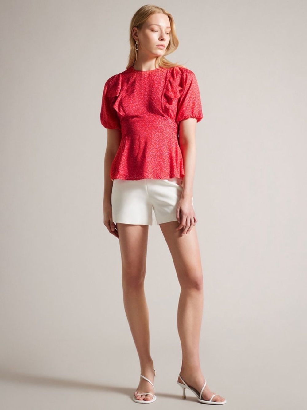 Ted Baker London Devonaa Puff Sleeve Ruffle Top Fuchsia Size XS NWT